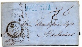 1855 Uk Four Page Mourning Letter To Barbados 6d Packet Rate - 5d Rate Cancelled