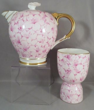 Rare Paragon China Porcelain Art Deco Pink Gold Azalea Teapot & Double Egg Cup