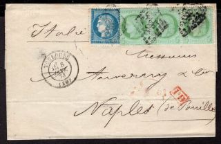 021 France To Italy Folded Letter 1873 Strip Of Three,  French And Italian Rpo