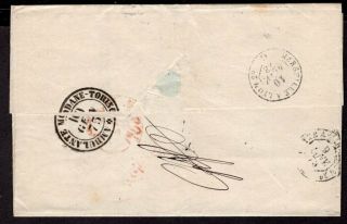 021 FRANCE TO ITALY FOLDED LETTER 1873 STRIP OF THREE,  FRENCH AND ITALIAN RPO 2