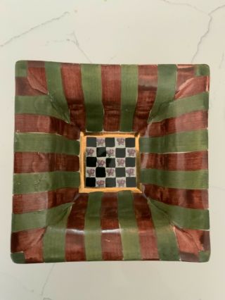 Mackenzie Childs Torquay Checkered,  Striped Clay 6” X 3” Tall Square Bowl 1994