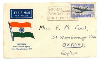 1948 India First Flight Cover From Bombay To London Then Oxford