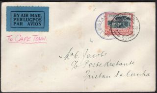 South Africa To Tristan Da Cunha Air Mail Cover 1935 Returned Johannesburg