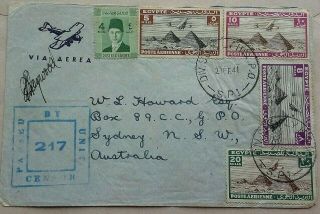 Egypt 1941 Censored Airmail Cover To Australia With Div.  Supply H.  Q.  P.  O.  Cancel