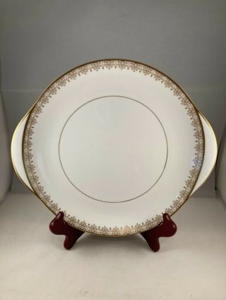 Cake Plate W/ Handles,  Royal Doulton China,  Gold Lace Pattern (h4989),  Filigree