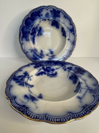 2 Antique Ridgeway Pottery Lonsdale Flow Blue Semi - Porcelain Soup Bowls England