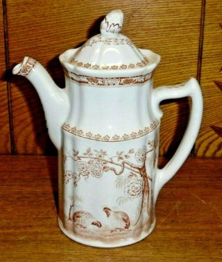 Furnivals Porcelain Coffee Pot & Lid - Quail Brown - 7 1/4 " - Crazing