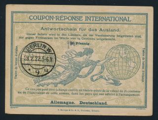 International Reply Coupon.  Germany.  1922.