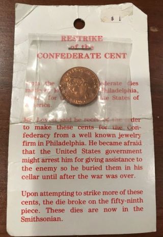 1861 Confederate States Of America Restrike The Confederate Cent Robert Lovett