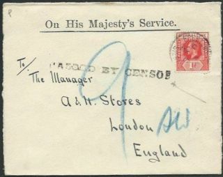 Sierra Leone 1917 Ohms Cover To London Passed By Censor Handstamp. .  63804