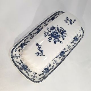 Vintage Johnson Brothers Indies Blue Hand Engraving 1/4 Lb Covered Butter Dish