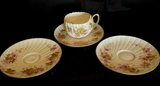 Ceramic Art Company Cac Lenox American Belleek Shell Painted Tea Cup 3 Saucers