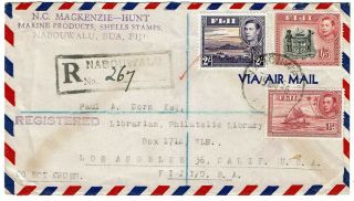 Fiji 1946 Nabouvalu Cancel On Registered,  Airmail Cover To The U.  S.