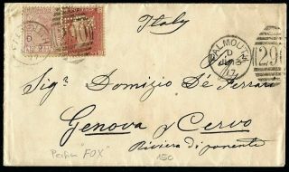 Great Britain 1877 Perfin Cover Falmouth To Genova Italy
