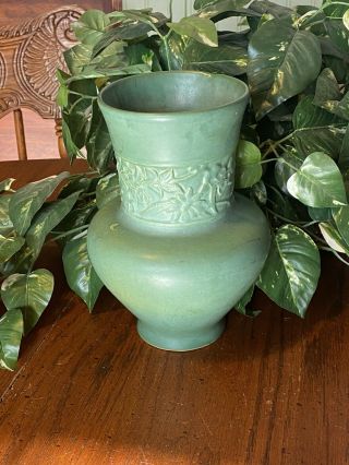 Antique Green Flowers Art Pottery Vase Vintage