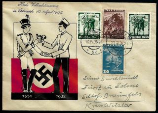 Germany & Austria 1938 Combo Patriotic Cover " Today Popular Vote " Pmk Innsbruck