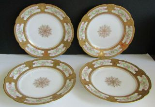 Vtg Limoges Gold Gilt Hand Painted Roses Dinner Plates 9 1/2 " Set Of 4 France