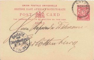 Kenya Uganda & Tanganyika British East Africa 1a Qv Postal Card 1903 Entebbe To