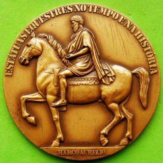 L@@k Art Equestrian Statue Of Roman Emperor Marcus Aurelius Big Bronze Medal