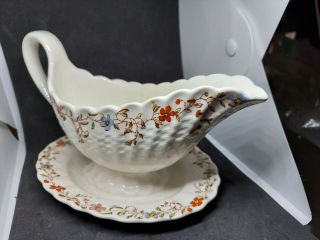 Copeland Spode Wicker Dale Gravy Boat With Attached Under Plate