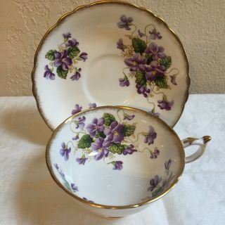 Paragon Teacup And Saucer " Valentine " Violets Wide Mouth Double Warrant England