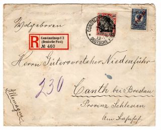 1913 German P.  O.  In Turkey To Germany Registered Cover / Franking/russian P.  O.