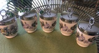 5 Royal Worcester Egg Coddlers,  King Size - 4 Inches Tall - Vgc - 2 Patterns