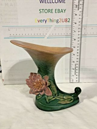 Roseville Pottery Water Lily Pink Cornucopia 177 - 6.