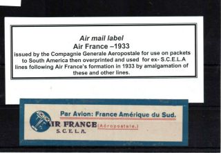 French South American Airmail Label 1st Type Of Air France Ex - S.  C.  E.  L.  A 1934