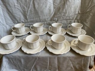 Set Of 8 Vintage Red Cliff Ironstone Heirloom Fine China Cups And Saucers.