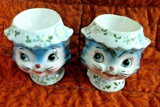 Vintage Lefton Miss Priss Cat Two,  Egg Cups,  1510 & Mr8174