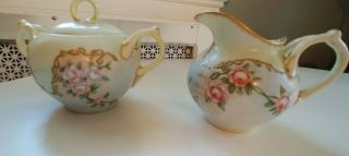 Antique Limoges Hand Painted Creamer And Sugar Set.  Signed.
