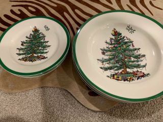 Set Of 4 Spode Christmas Tree 10.  5 " Dinner Plates & Set Of 4 Salad Plates