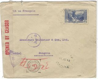 Lebanon 1941 3 X Censor Cover To Rangoon Burma