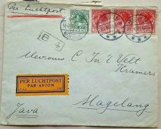 Netherlands 1926 Amstelveen Cover To Java With Airmail Label Magelang Rec
