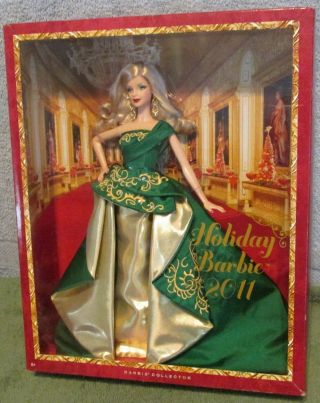 2011 Holiday Barbie Doll Stunning Green/gold Gown Great Gift