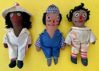 1970 African American Raggedy Andy Folk Art Haiti 6 " Black Dolls Handmade