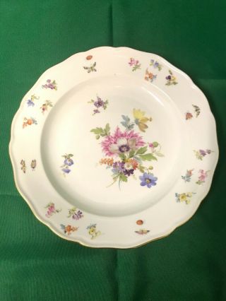 Meissen Hand Painted Floral & Gold Deep Plate / Rimmed Soup Bowl