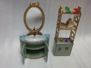 Vintage Ideal Dollhouse Furniture - Bathroom Sink & Towel Rack - One Swan Broke