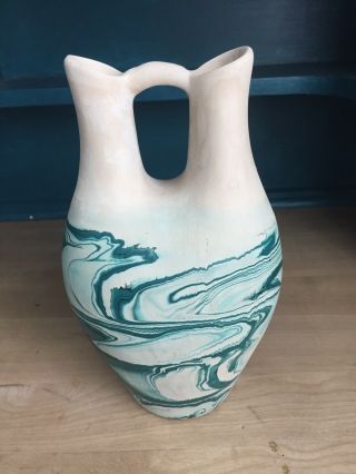 Vintage Native Nemadji Pottery Indian River Wedding Vase 9 1/2” Cream And Green