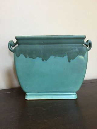 Roseville Pottery 6 1/2” Rectangle Green Carnelian I Vase - Blue Rv Mark