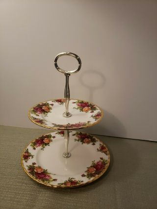 Vintage 1962 Royal Albert Old Country Roses 2 Tier Tid Bit Serving Tray