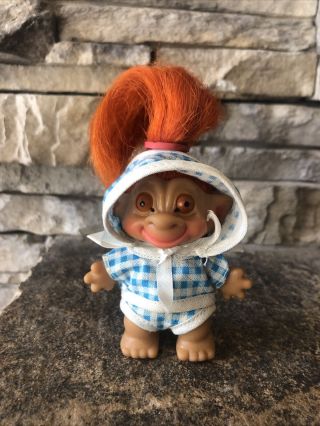 Vintage Unmarked Tab Troll Doll Rooted Orange Hair Googly Eyes Outfit