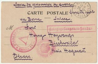 1915 French Prisoner Of War Ww1 In Germany Military Postcard Via Switzerland