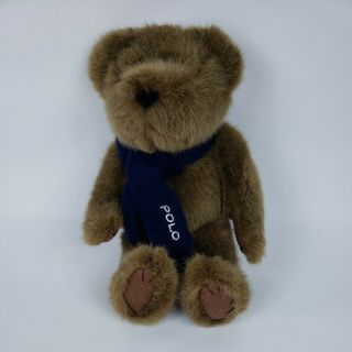 Polo Ralph Lauren Brown Teddy Bear Plush With Blue Scarf 11 " Year 2001