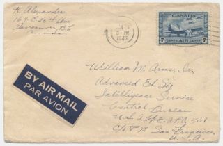 Canada 1945 Air Cover To Apo501 (philippines) W/airmail 7c Solo,  " Mute " Machine