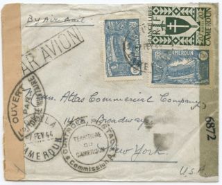 Cameroun 1944 Air Cover To Usa W/douala & Ny Censor,  23fr Rate