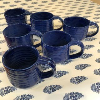 Set Of 6 Hand Thrown Stoneware Pottery Coffee Mugs