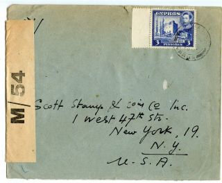 Cyprus Ww Ii Censored Cover M/54,  Famagusta To Usa 1944,  Minor Soiling D682)