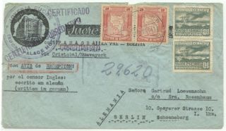Bolivia,  Map,  Wwii Airmail,  1941 Regis.  Hotel Env W/map 2b & Airmail 10b Pairs